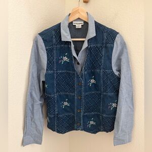 ALFRED DUNNER blue denim vintage shirt vest combo cottagecore grandmacore size S